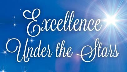 starry night with excellence under the stars lettering