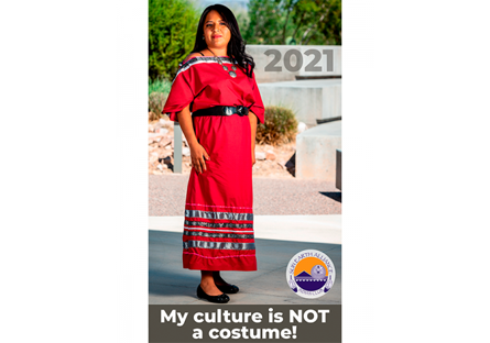 native american female with text: my culture is not a costume