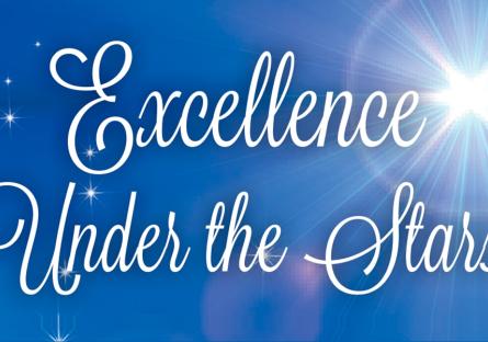 starry night with excellence under the stars lettering